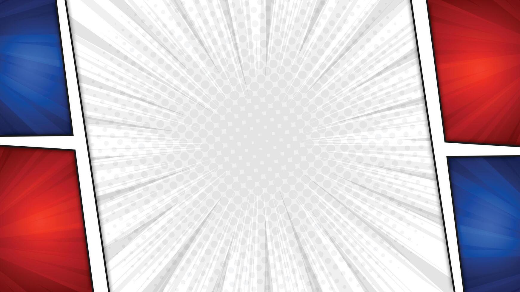 Comic Style Background Blue and Red Border with Radial Burst Effect vector