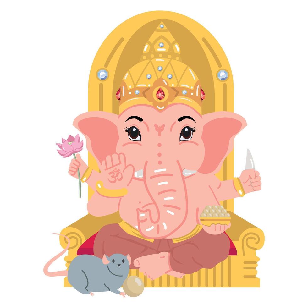 Illustration of Lord Ganesha with Mouse Companion vector