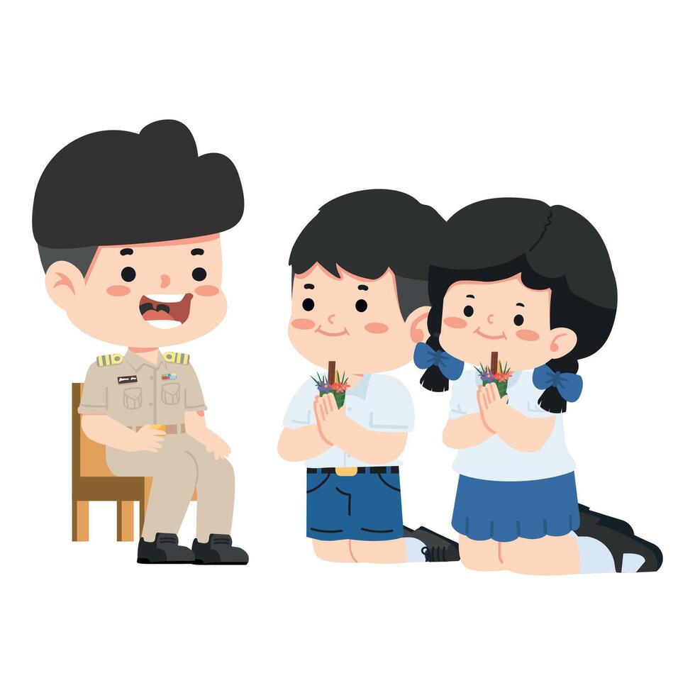 Boy and girl is paying respect with teacher vector