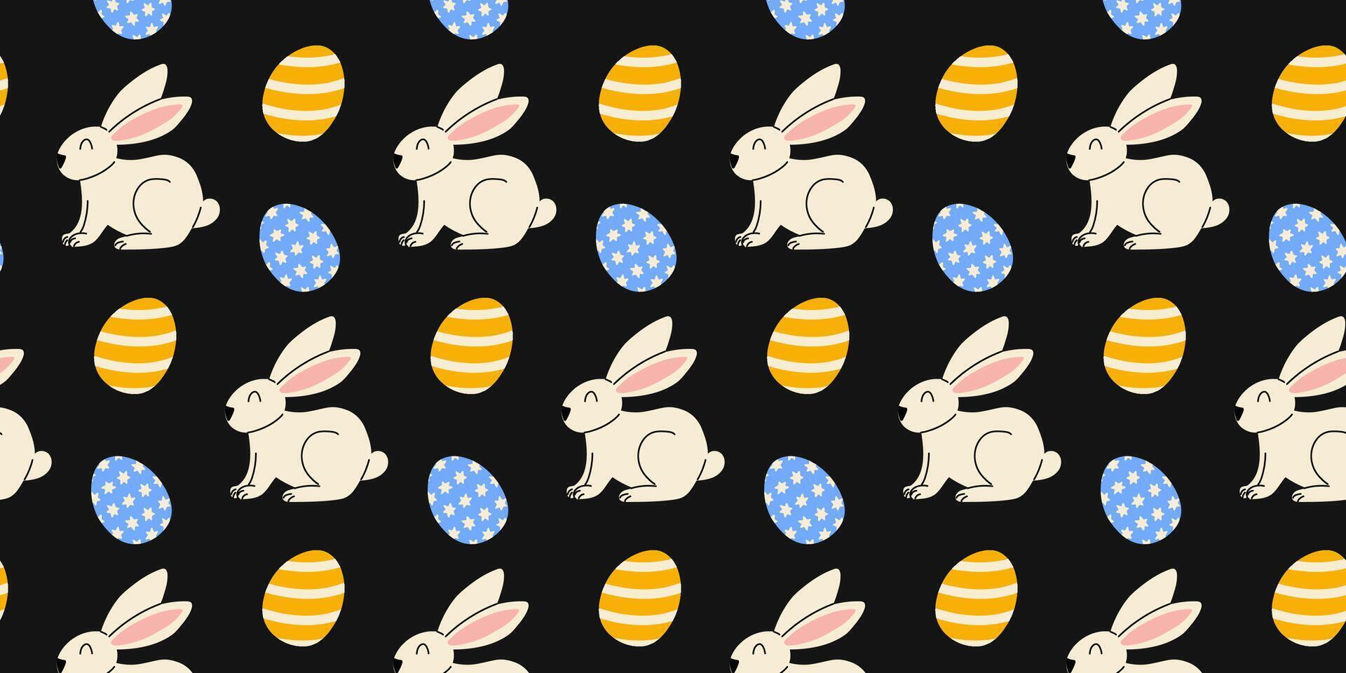 Colorful bunny and egg pattern on a dark background perfect for festive celebrations vector