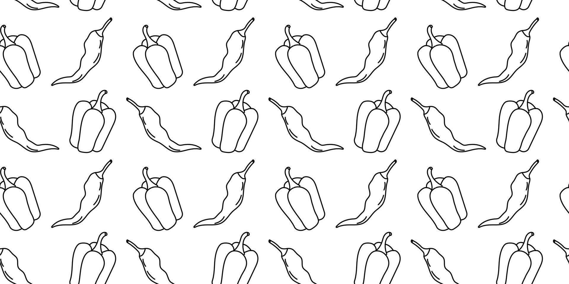 Colorful pepper pattern on a white background showcasing various pepper types vector