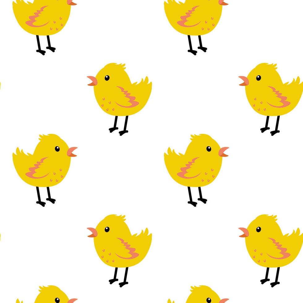 Cute yellow chicks in playful pattern on a white background vector