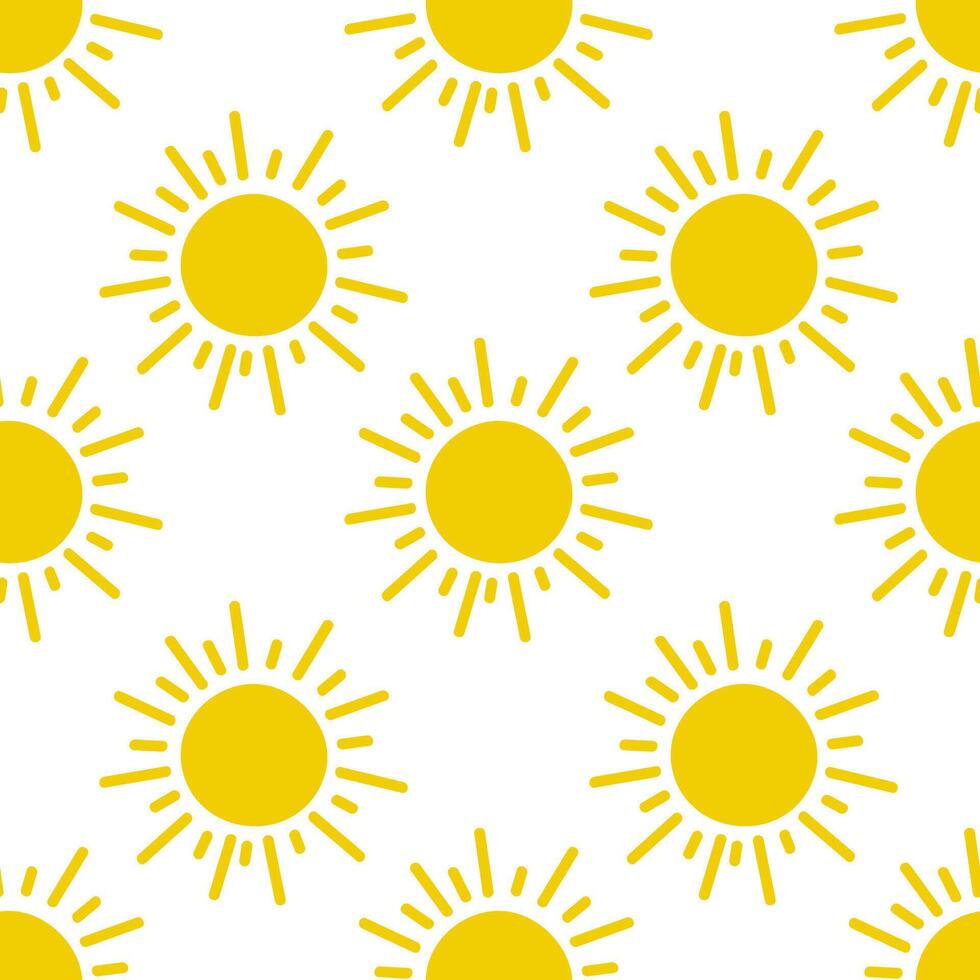 Bright yellow sun pattern on a white background for summer-themed design projects vector