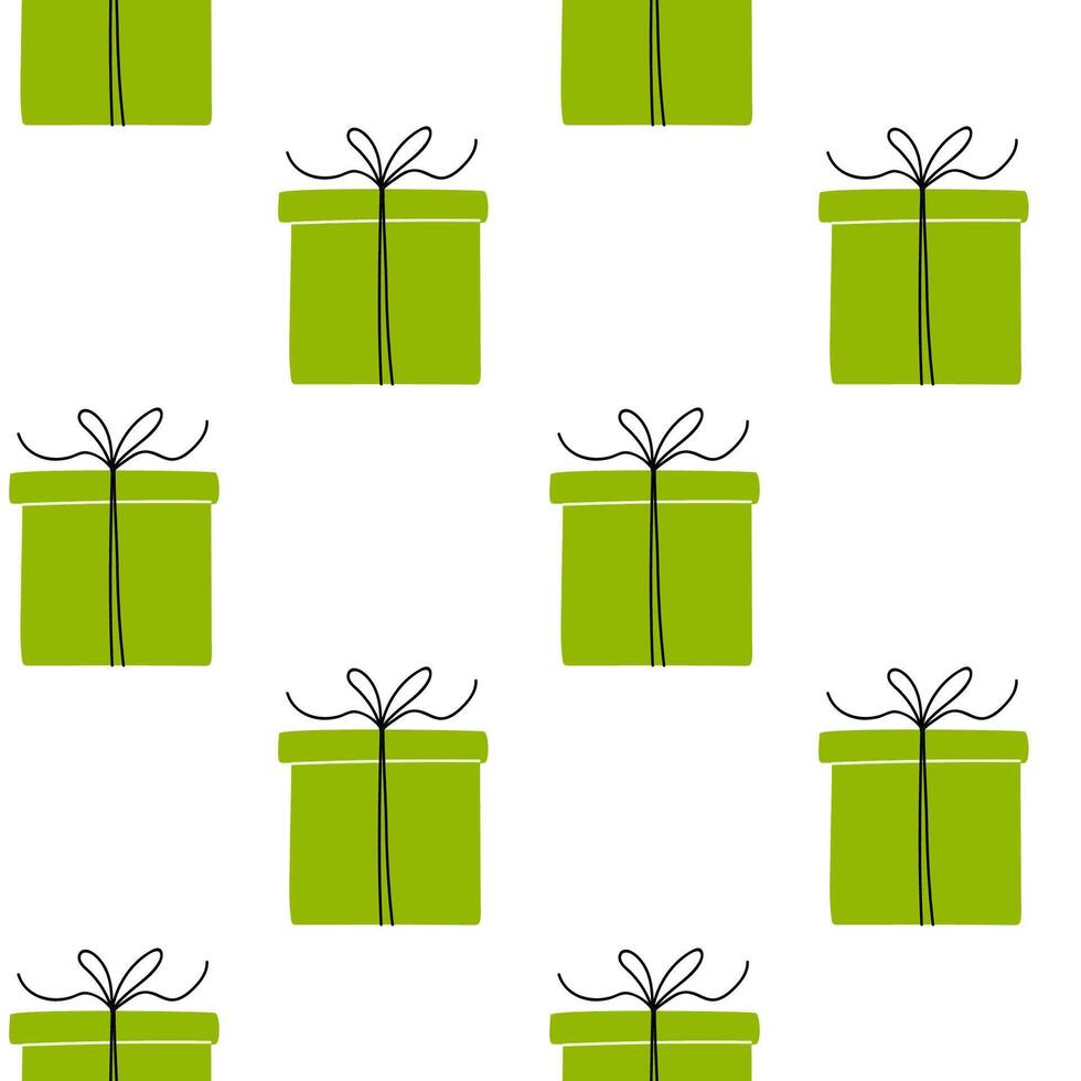 Colorful green gift boxes pattern on a white background for festive decoration ideas vector