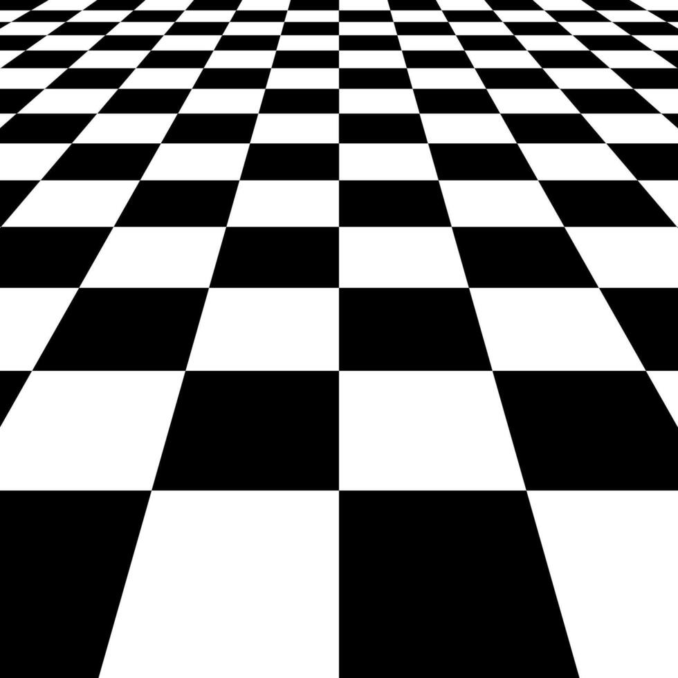 Black and white checkerboard floor with extreme perspective optical illusion vector