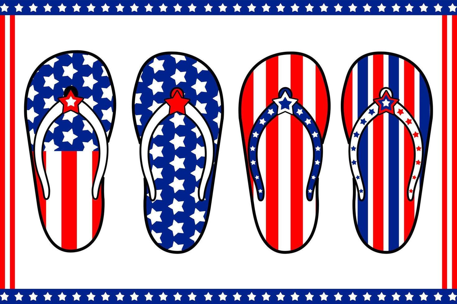 Summer Beach Sandals with 4th of July Flip Flops American Flag Patriotic Design vector