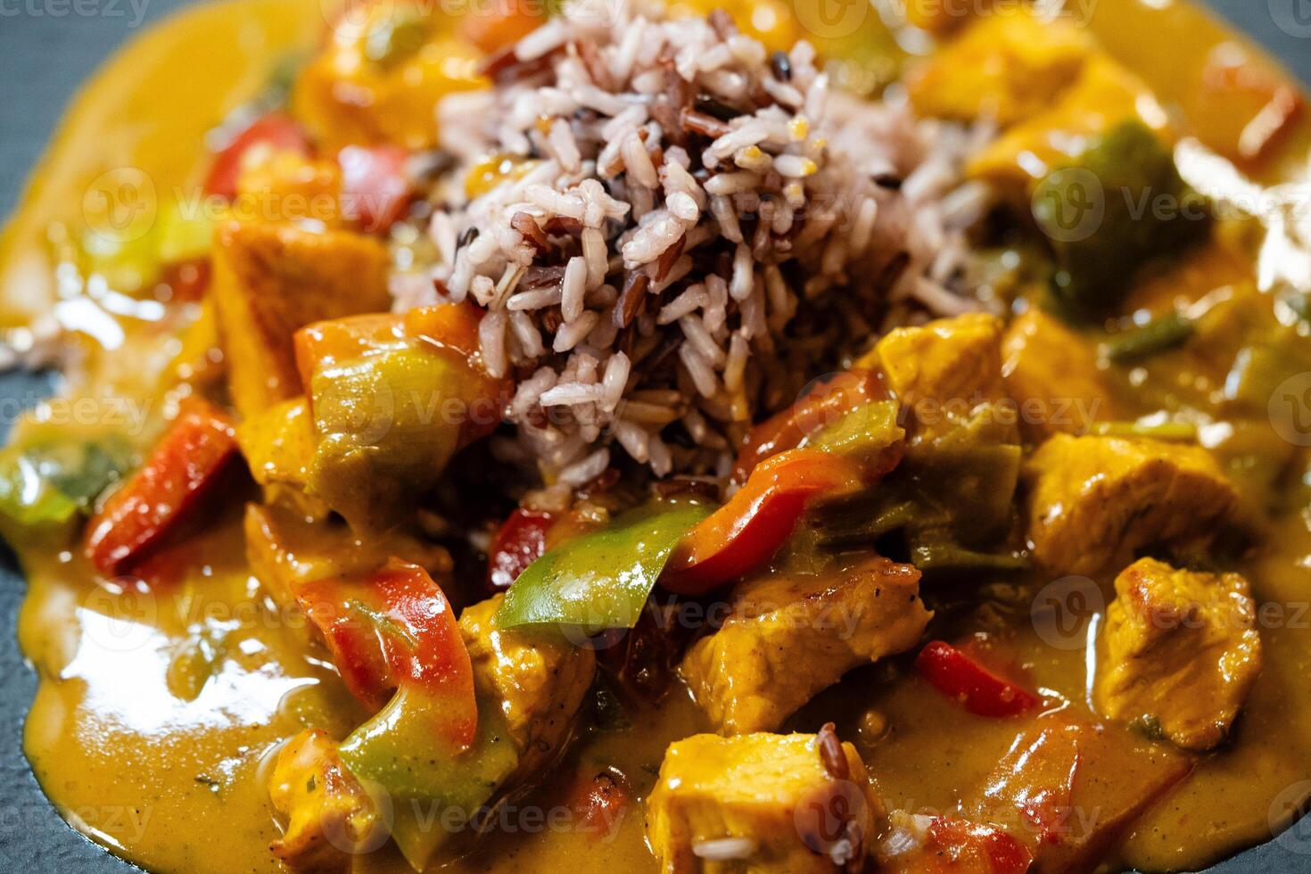 spicy chicken curry and oryza photo