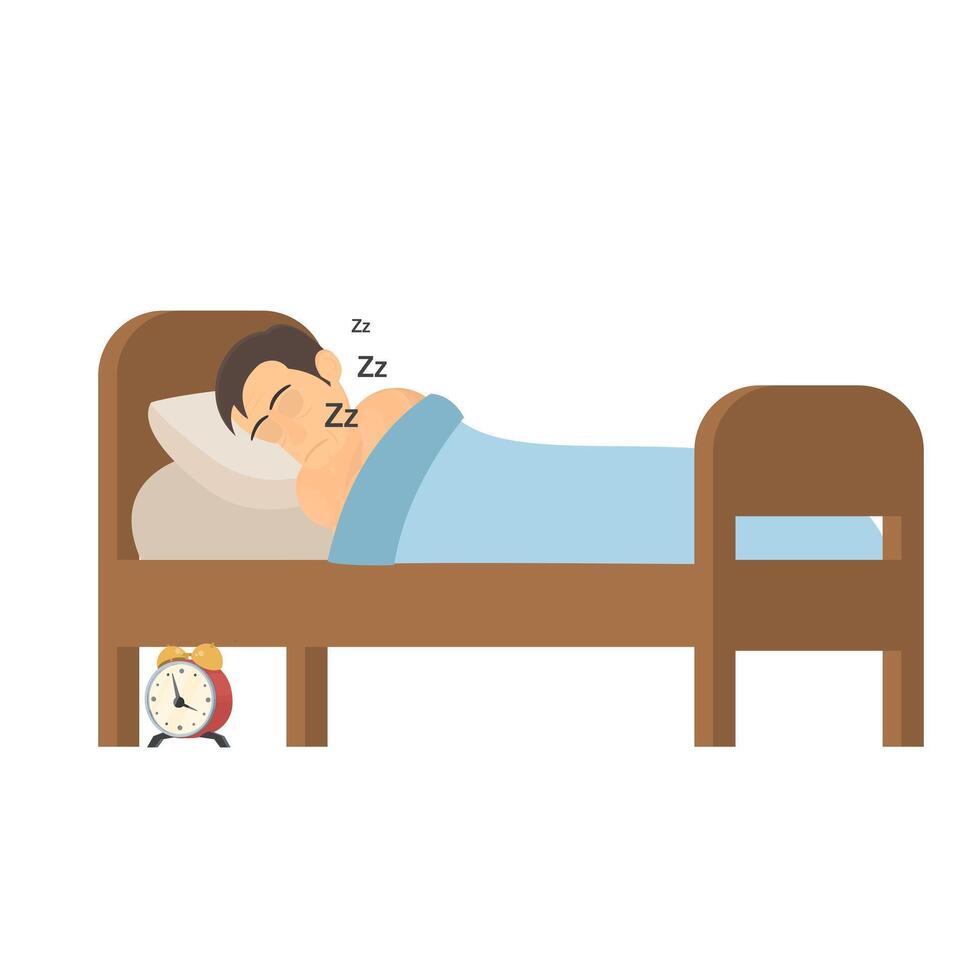 Man is asleep. A man snores in bed vector
