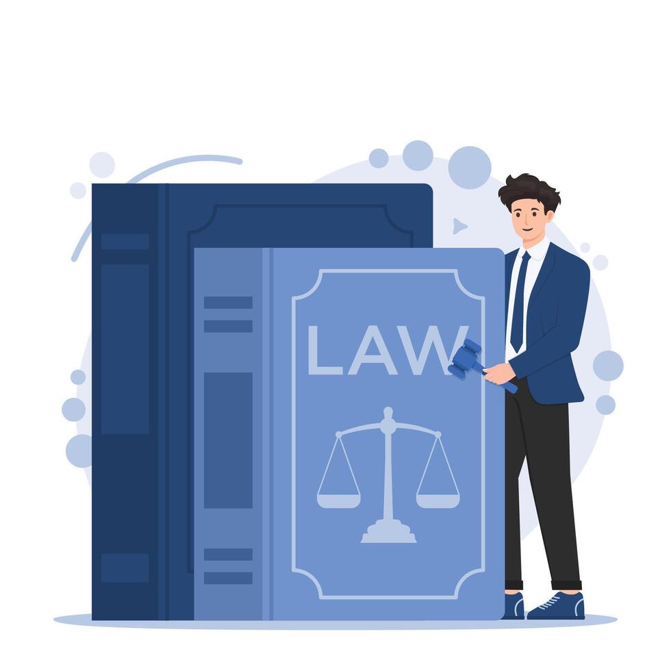 law and justice concept Lawyer with scales and book. illustration in flat style. vector