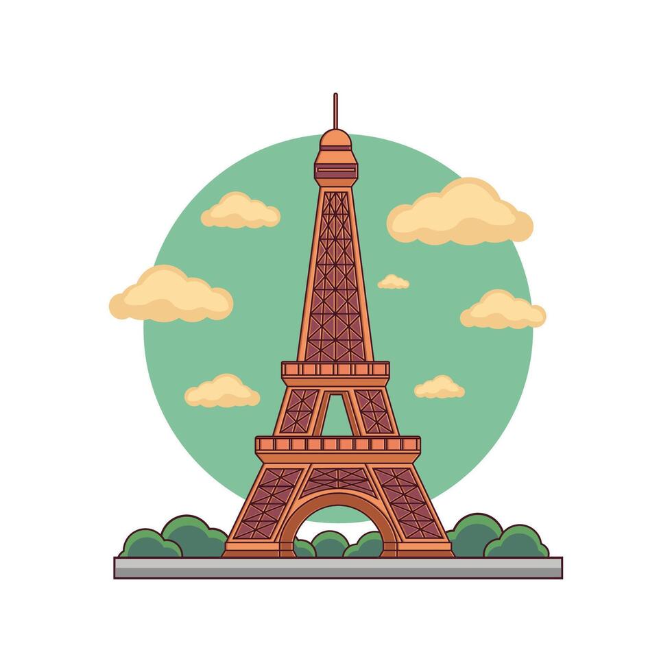 Eiffel tower as French symbol flat icon. Cartoon drawing vector