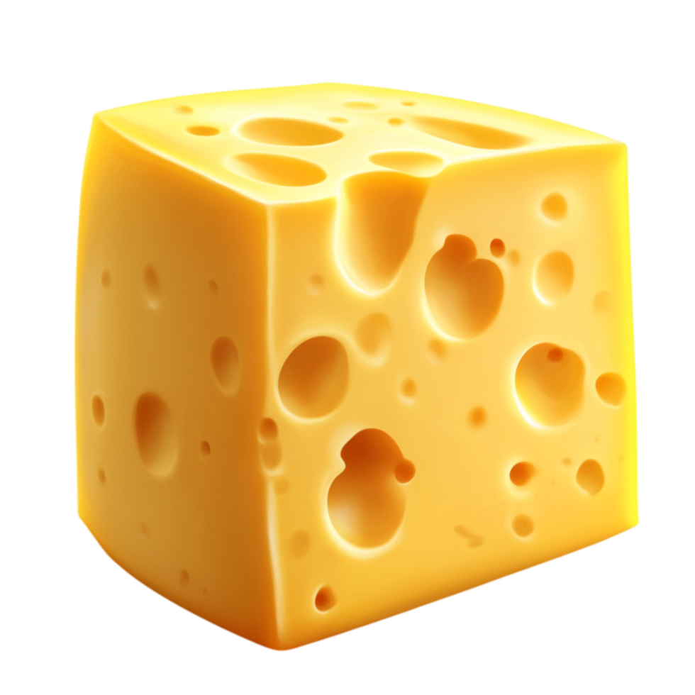 Golden Swiss cheese block with realistic holes for food and dairy concepts png
