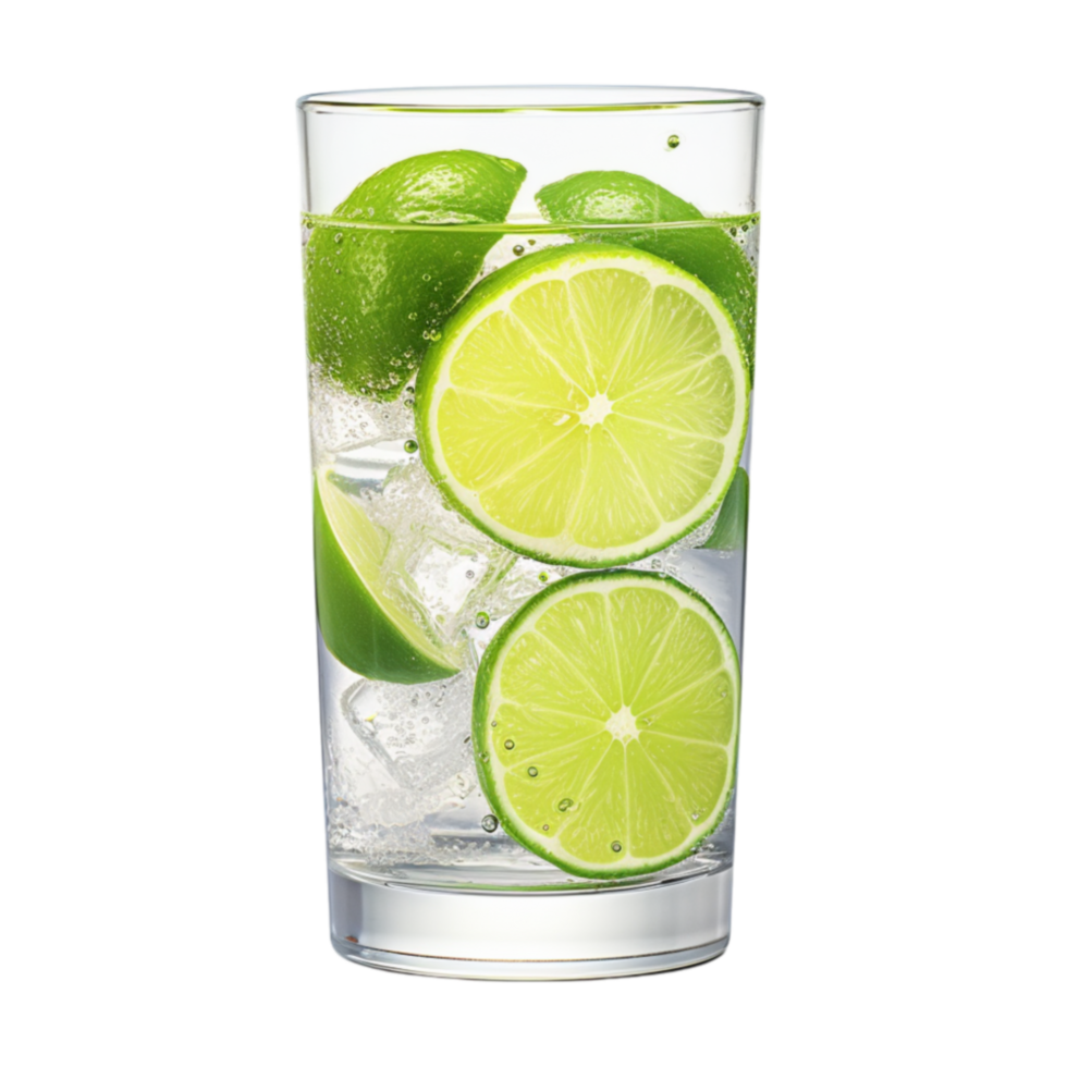 Refreshing glass of lime-infused water with ice for healthy drink hydration and summer concepts png
