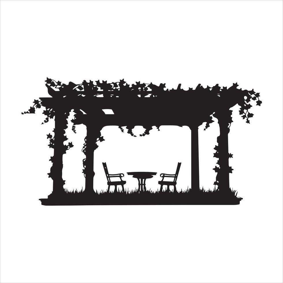 Silhouette of a gazebo with a thatched roof. vector