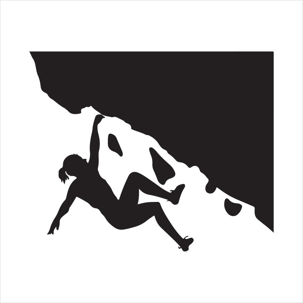 Silhouette person rock climbing on a cliff vector