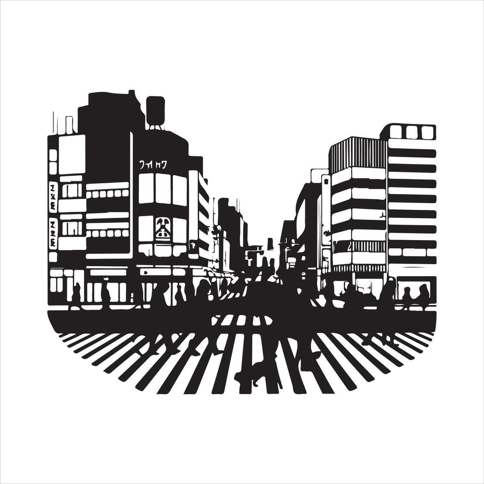 Shibuya Crossing in Tokyo, Japan Silhouette vector