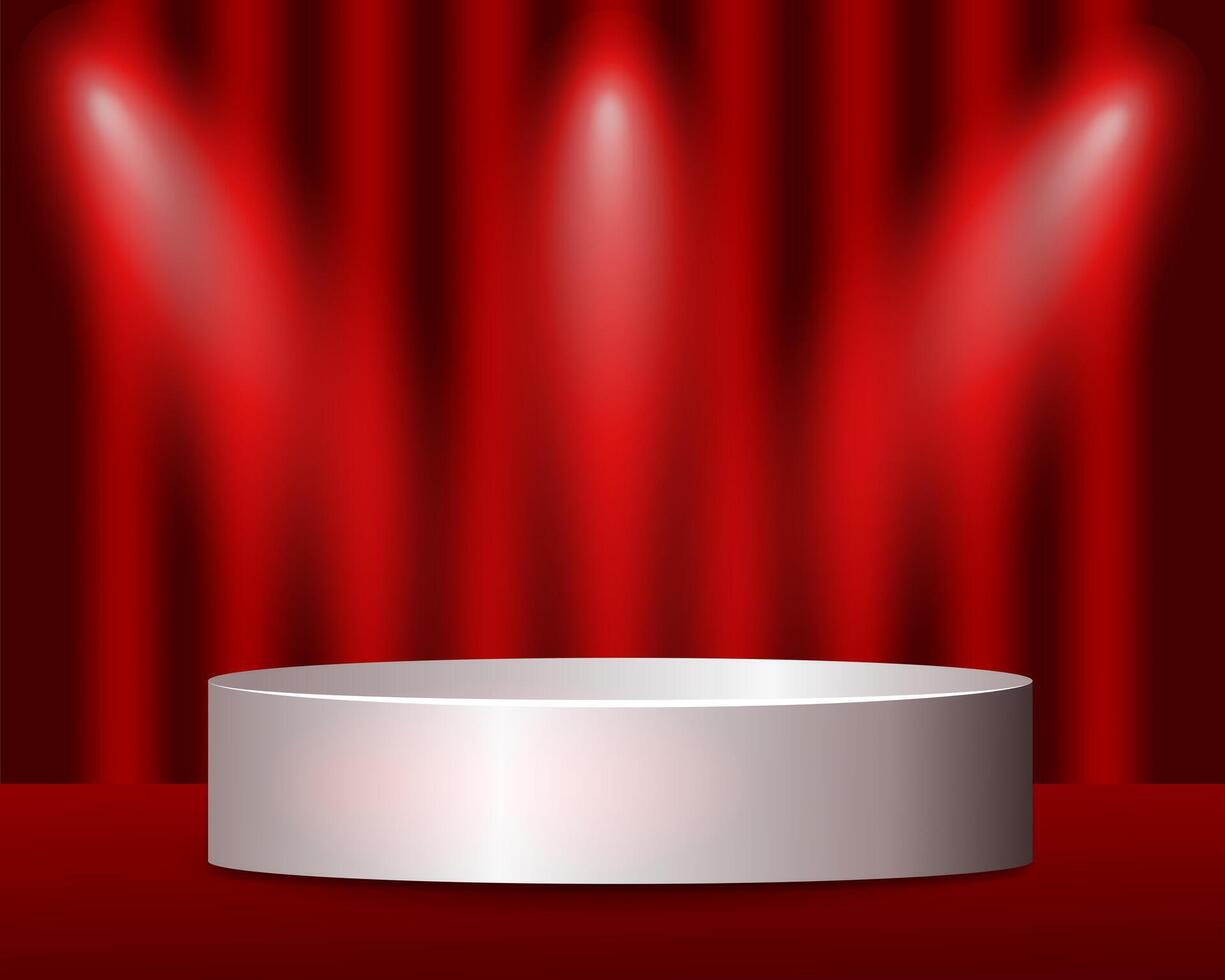 white round smooth product podium against luxury red curtains vector