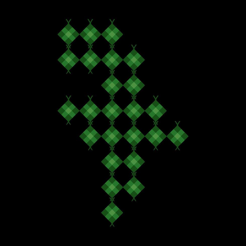 Ketupat number 7 shape. Eid al-Fitr and Adha holiday dishes. Ketupat in organic green packaging. Eco-friendly Islamic culinary concept. Traditional rice dishes. Traditional Asian Muslim IndonesianFood vector