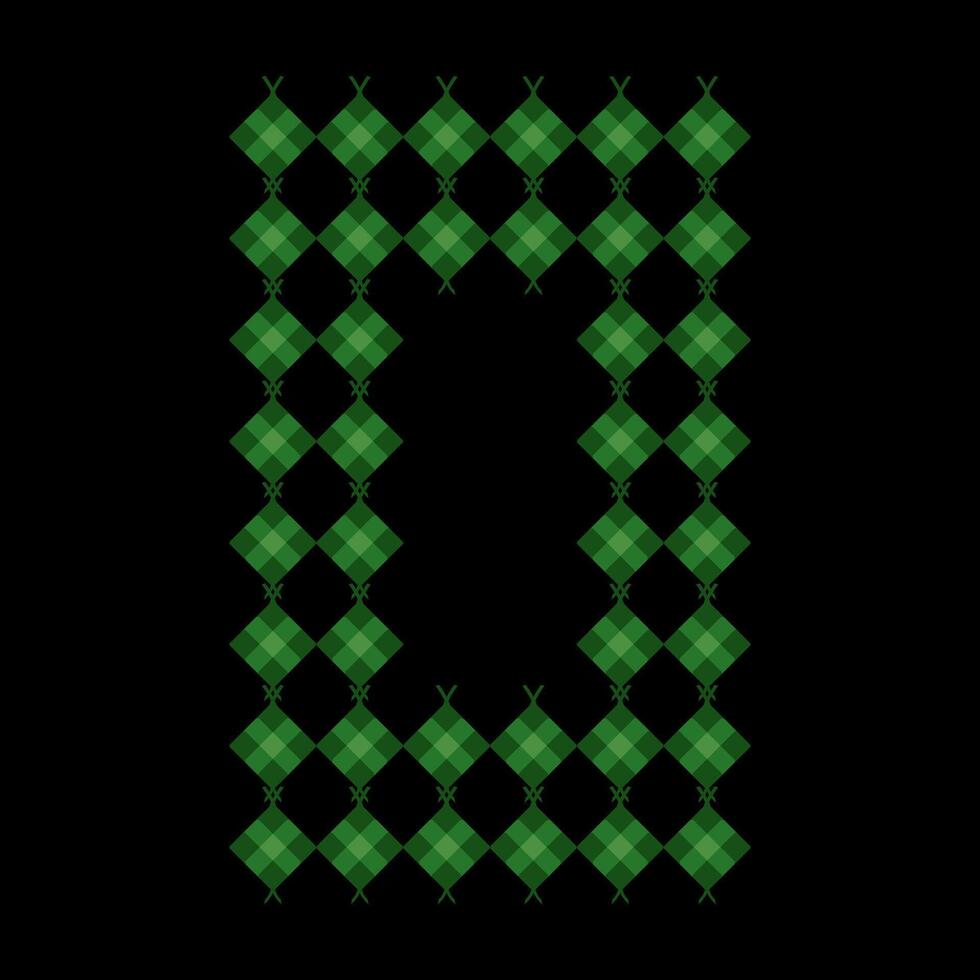 Ketupat number 0 shape. Eid al-Fitr and Adha holiday dishes. Ketupat in organic green packaging. Eco-friendly Islamic culinary concept. Traditional rice dishes. Traditional Asian Muslim Food. vector