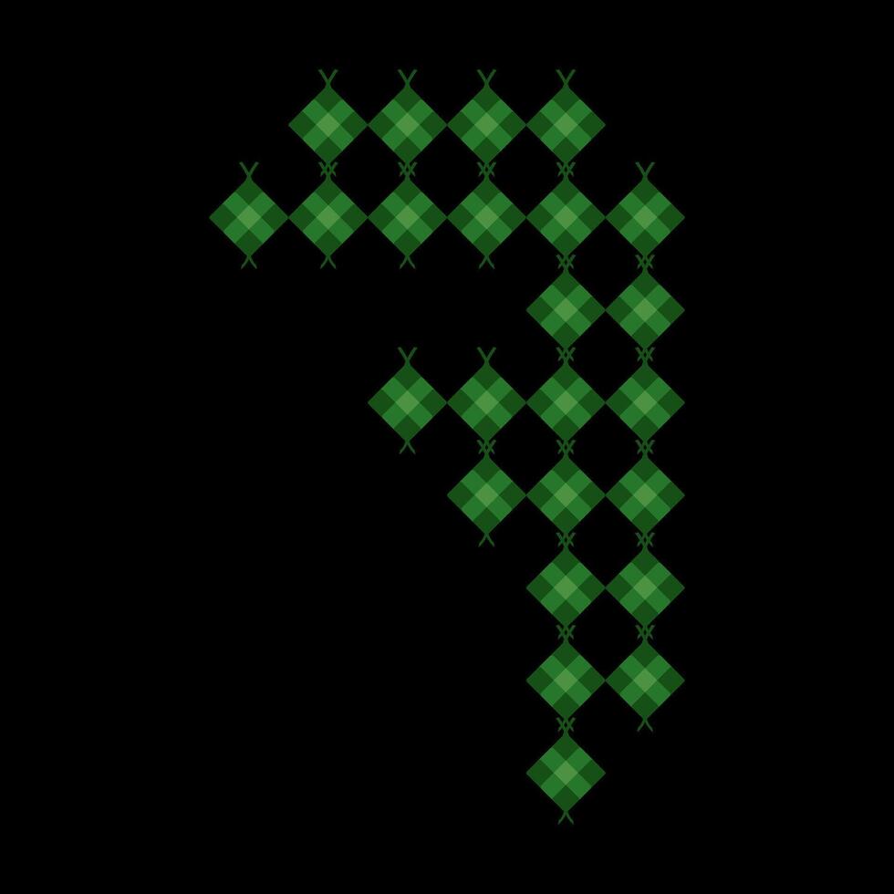 Ketupat number 7' shape. Eid al-Fitr and Adha holiday dishes. Ketupat in organic green packaging. Eco-friendly Islamic culinary concept. Traditional rice dishes. Traditional Asian Muslim Food. vector