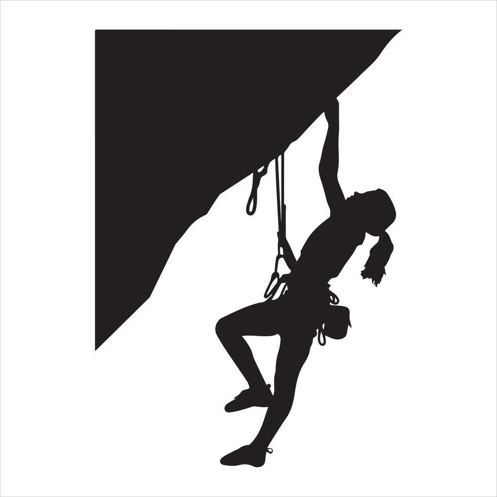person rock climbing on a cliff Silhouette vector
