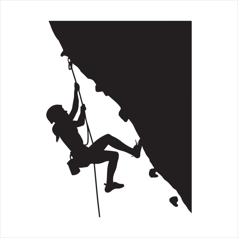 Silhouette of a person rock climbing on a cliff vector
