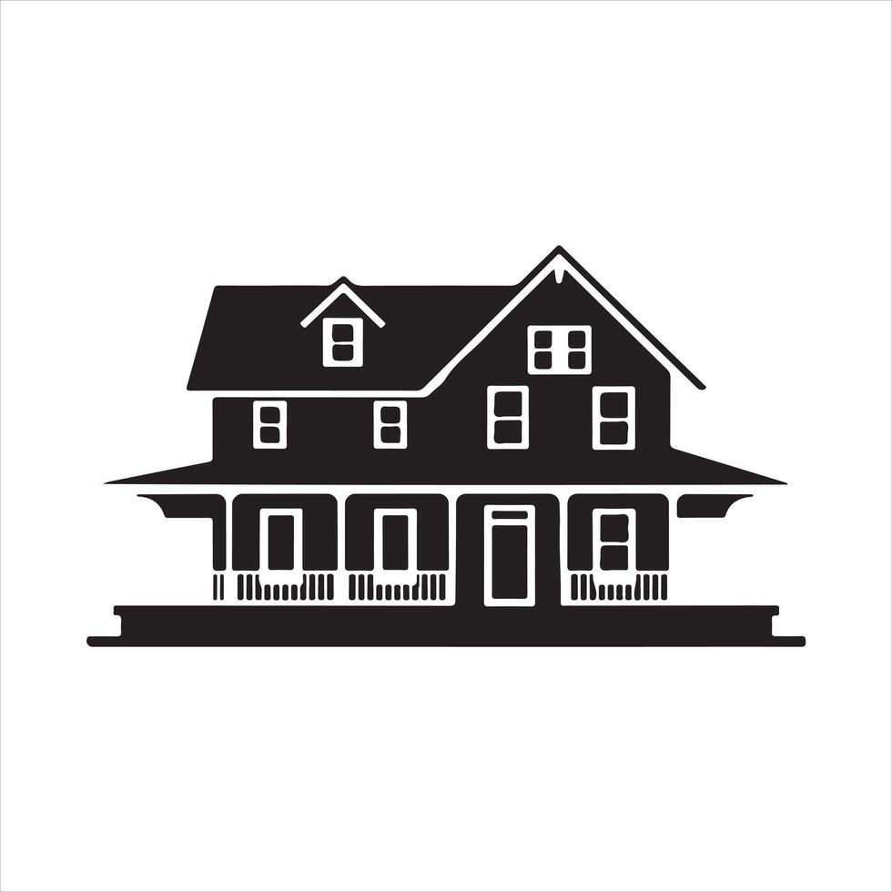 Silhouette a Classic House with Porch and Gable Roof vector