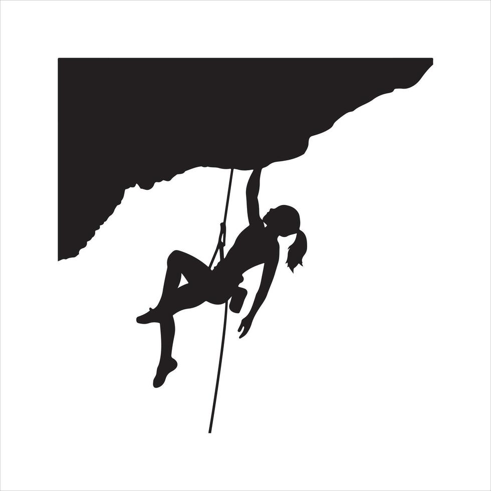 Silhouette of a person rock climbing on acliff vector
