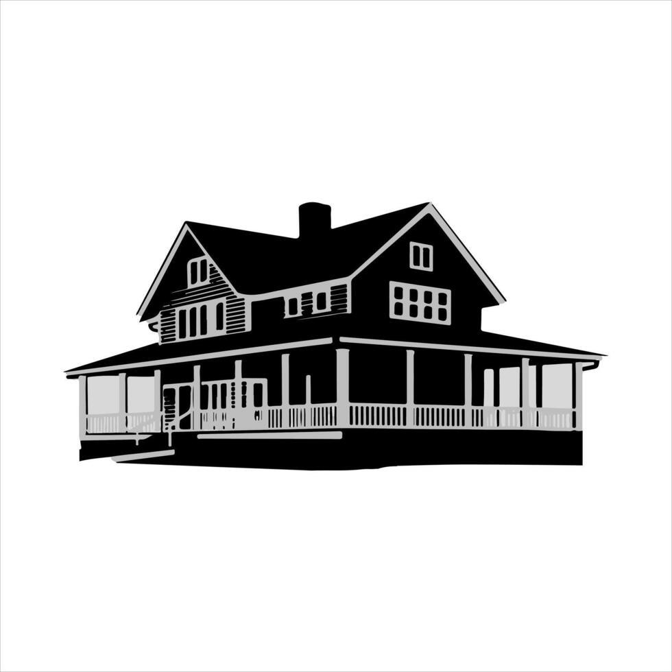 Silhouette of a Classic House with Porch and Gable vector