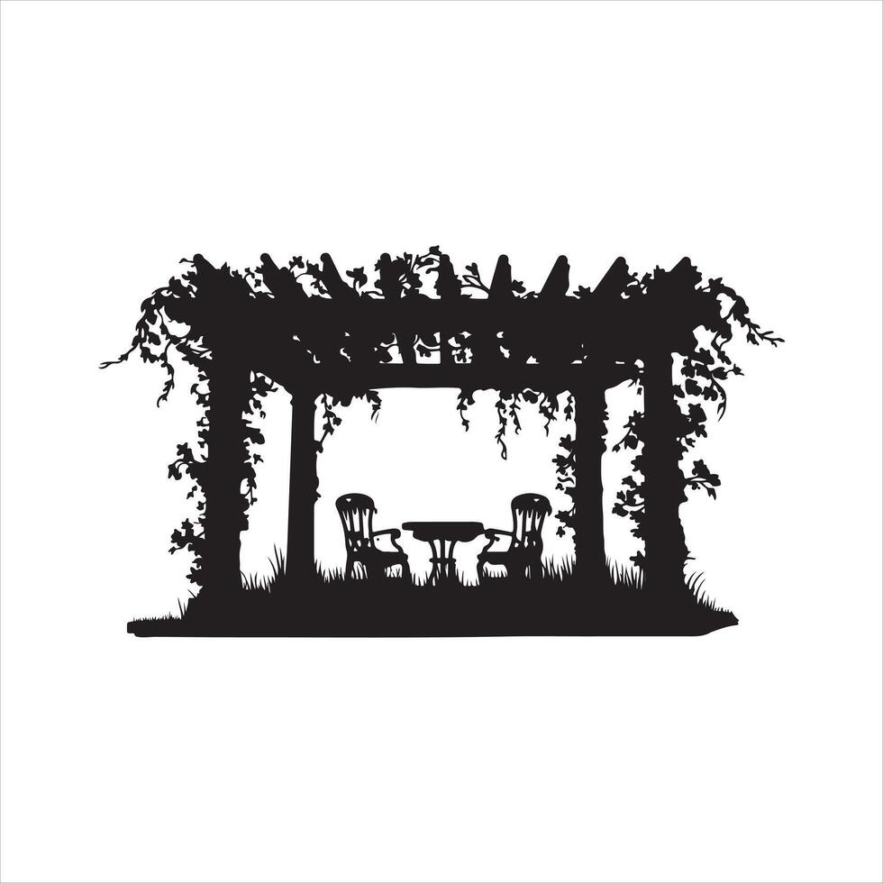 Silhouette gazebo with a thatched roof. vector