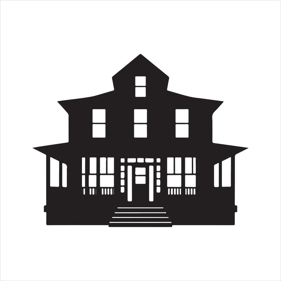 Silhouette of a Classic House with Porch and Gable Roof vector