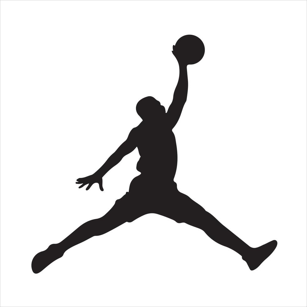 Basketball player performing slam dunk silhouette vector