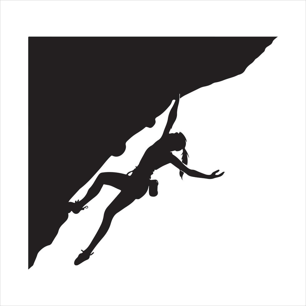 Silhouette black person rock climbing on a cliff vector