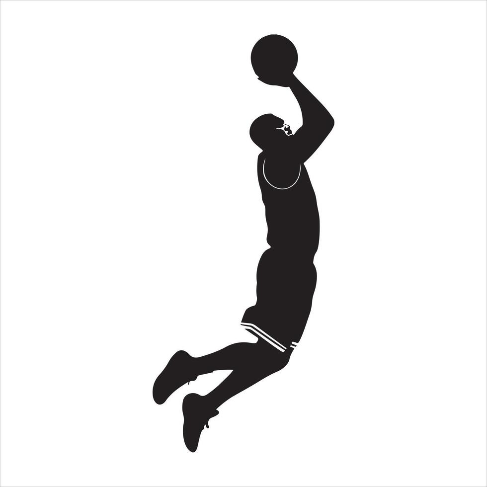 Basketball player performing a slam dunk black silhouette vector