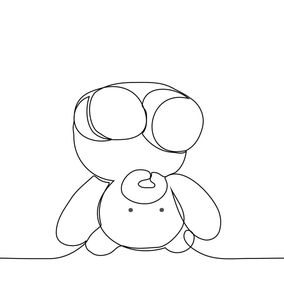 upside down teddy bear standing on head plush toy - one line art . concept playful teddy bear, abandoned baby toy vector