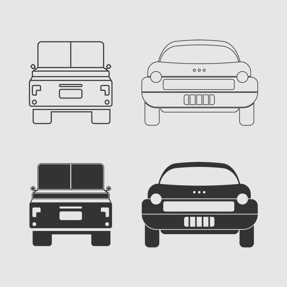 Car icon set design and four cars front illustration set. vector