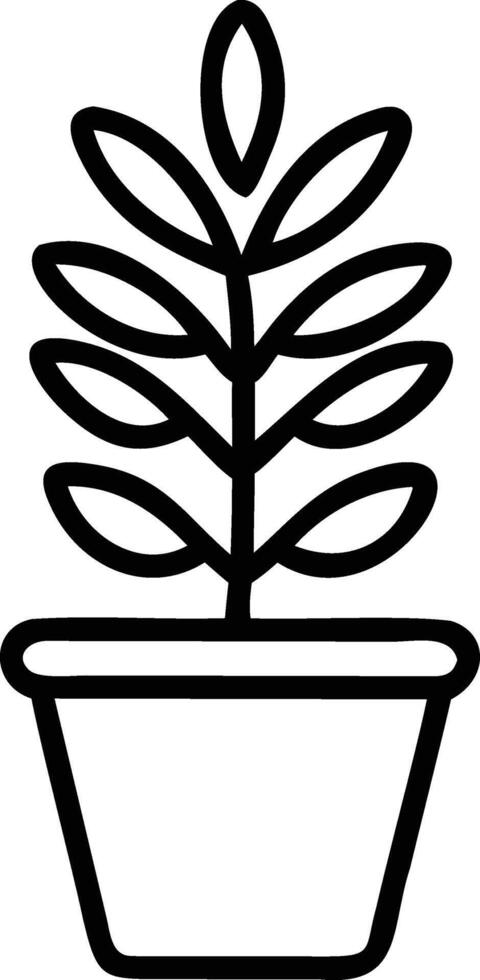 Minimalistic Black White Outline Drawing of a Potted Plant with Leaves for Botanical Illustrations and Modern Art vector