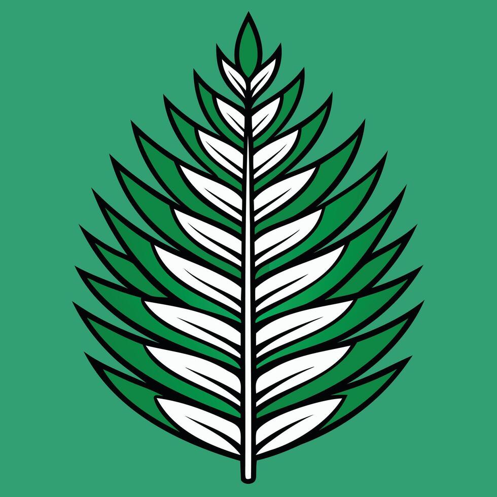 Symmetrical fern leaf botanical illustration in green and white with bold outlines and modern artistic vector