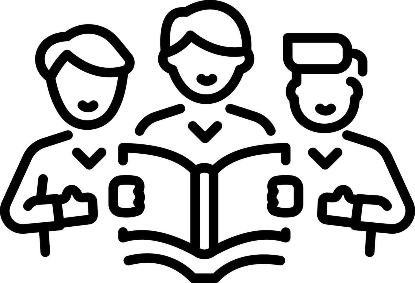 Friends doing group study, linear style icon vector