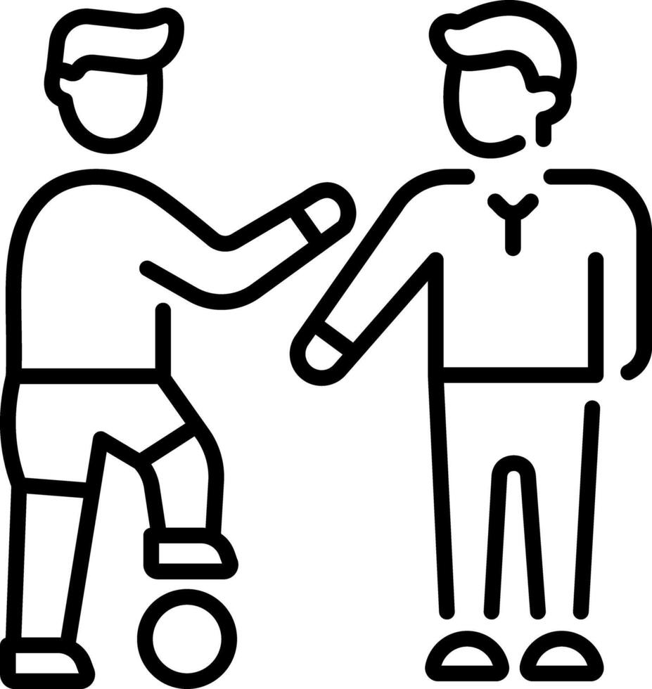 Two friends playing football together, line style icon vector