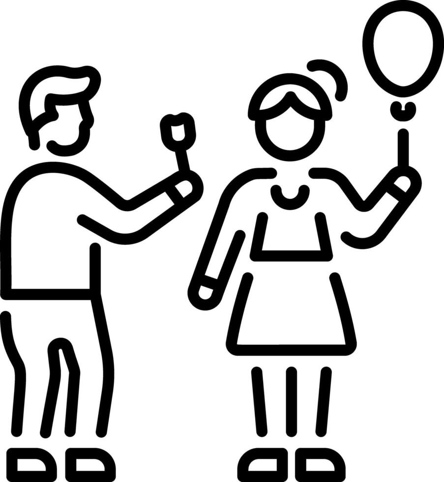 A character giving flower to her friend, line style icon vector