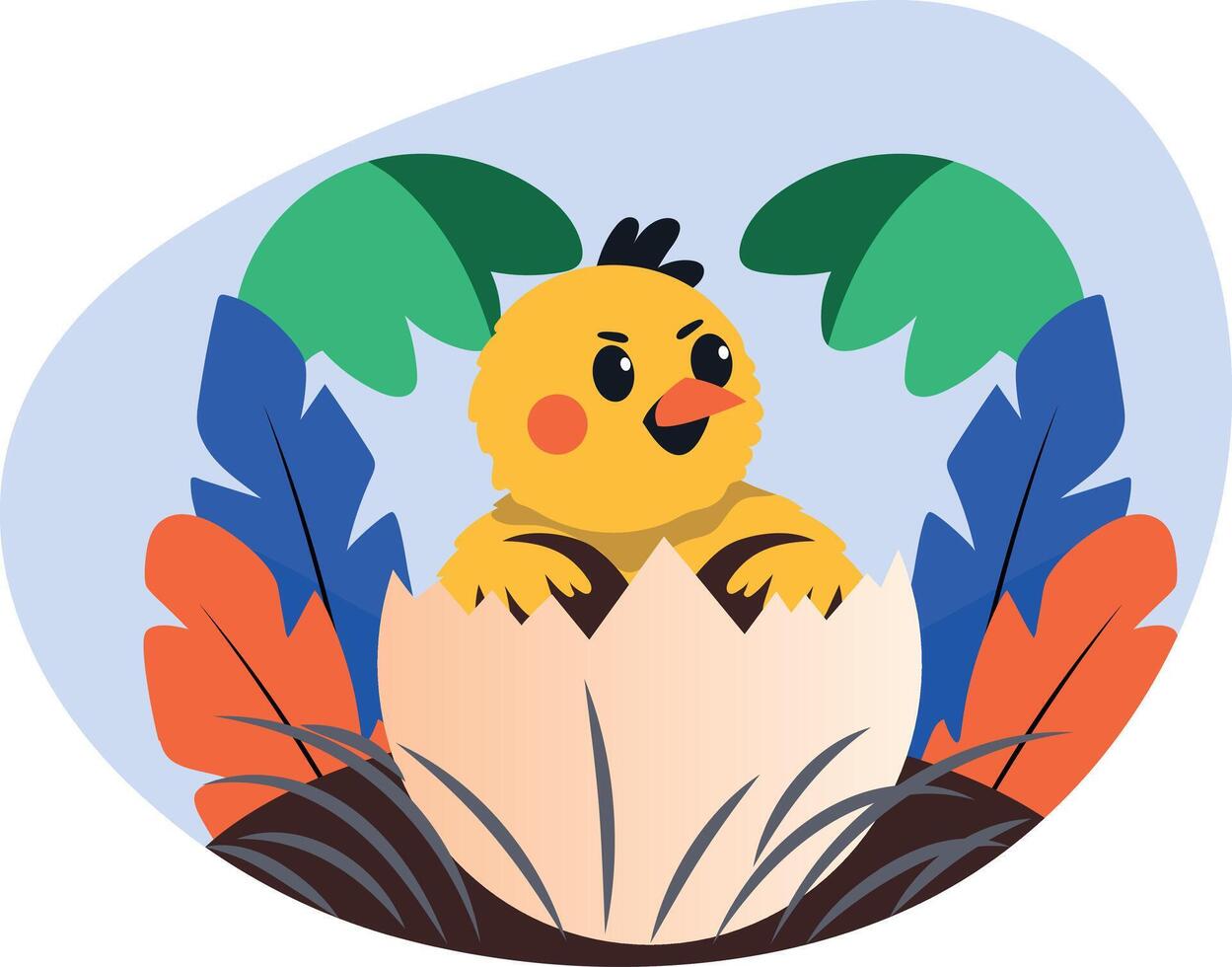 Flat illustration of a chick hatching from an easter egg vector