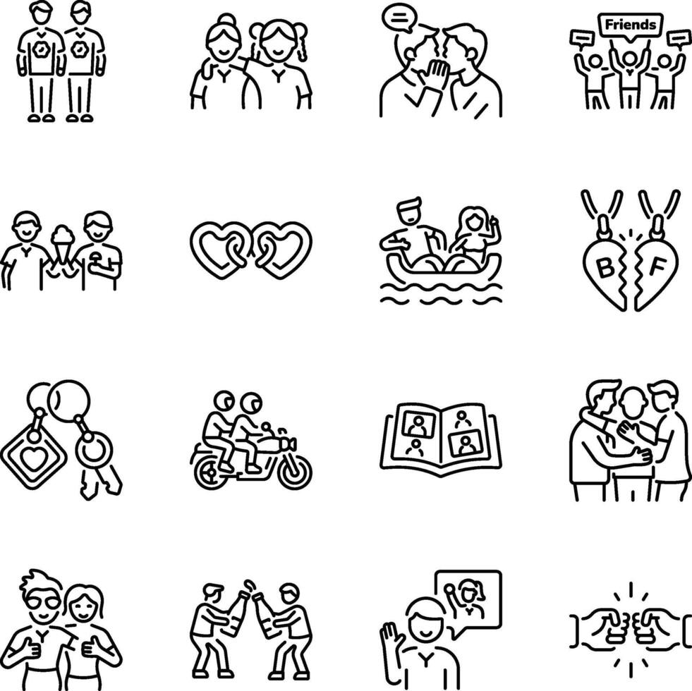 Set of Linear Style Friendship Day Icons vector