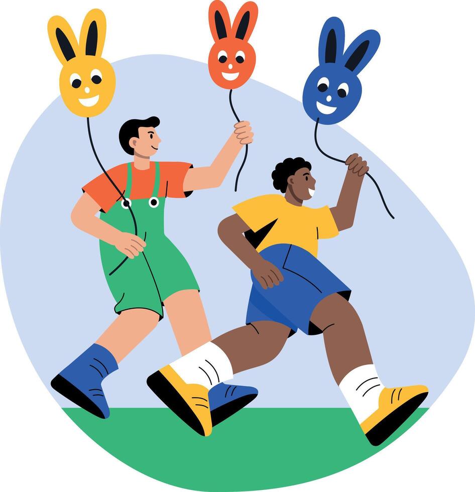 A flat style illustration of kid playing in garden vector