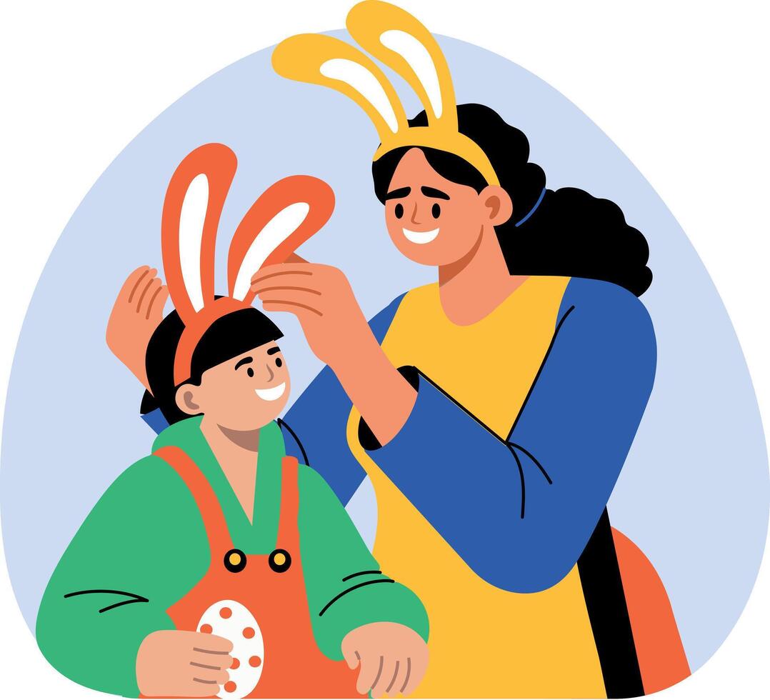 Two characters wearing easter prop, flat style illustration vector