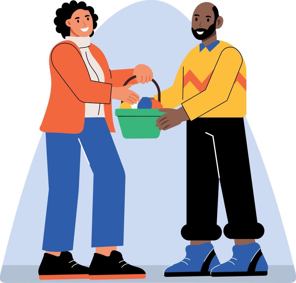 A character giving hamper to his friend, flat illustration vector