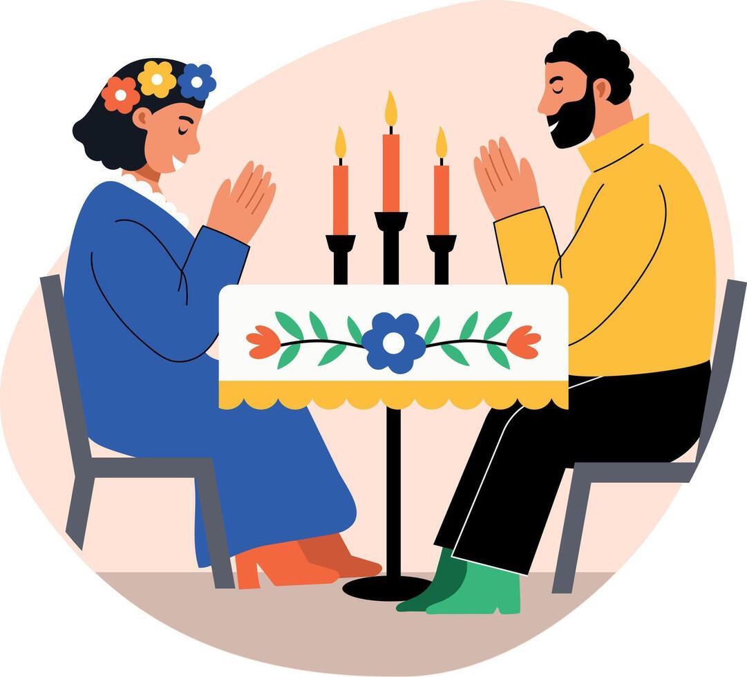 Flat style illustration of a family praying on easter vector