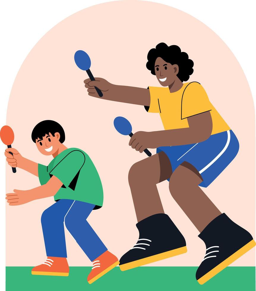 Mother and child playing easter game, flat illustration vector