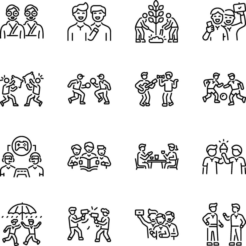 Bundle of Friendship Moments Linear Icons vector