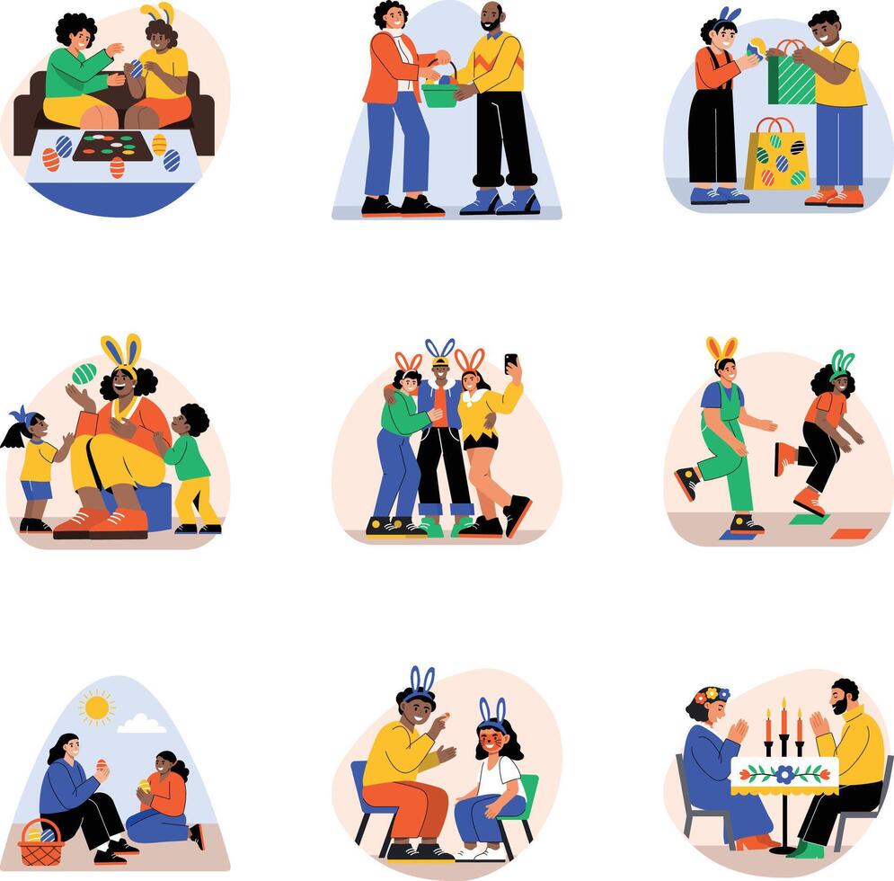 Pack of Easter Activities Flat Illustrations vector