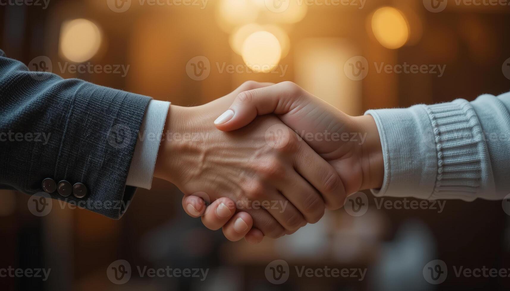 A close-up of two hands shaking, symbolizing agreement and collaboration in a professional setting, highlighting the importance of partnership and connection. photo
